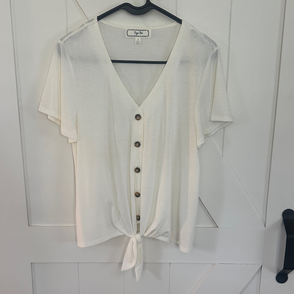 Hippie Rose Cream Button Down Tee, Size L
